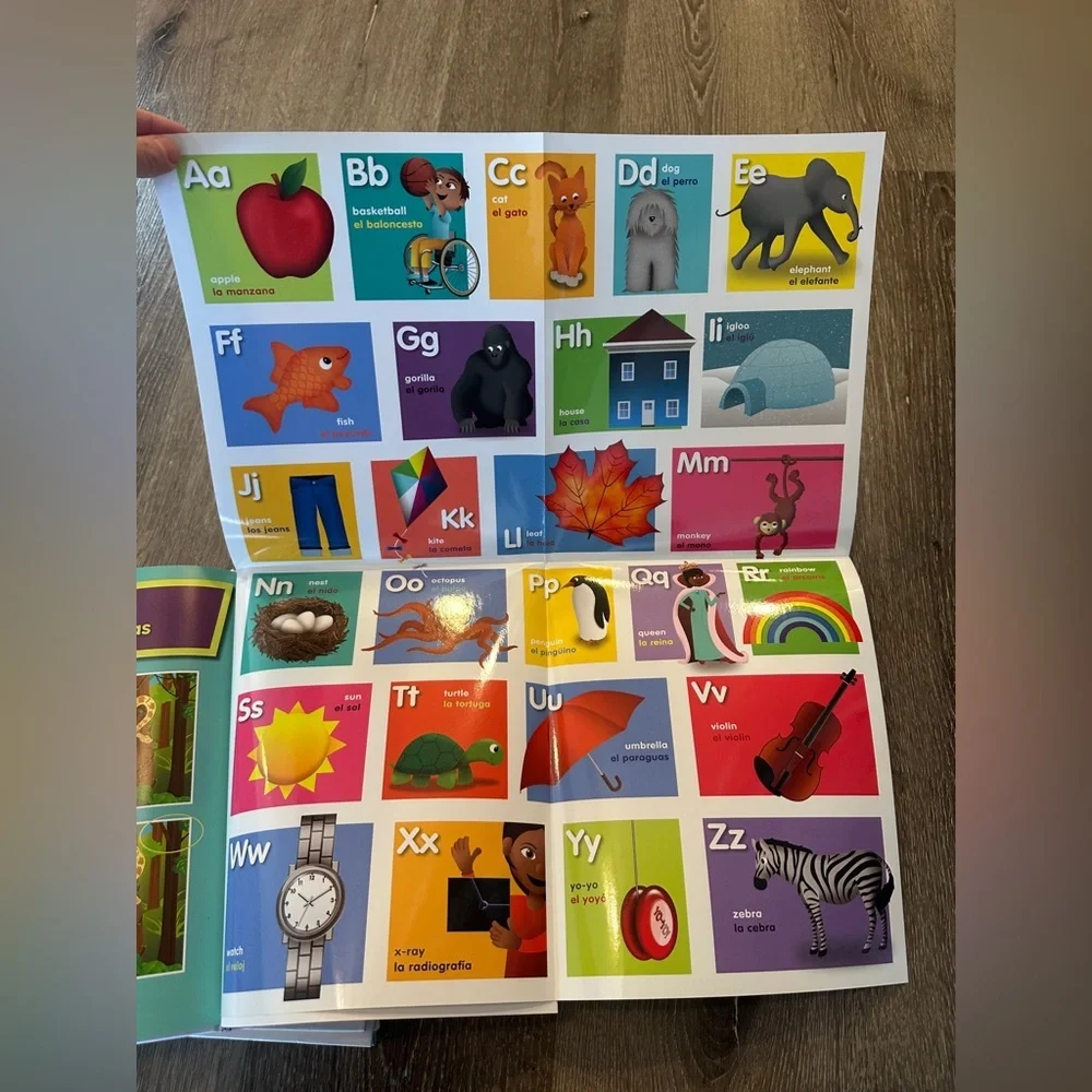 Children bilingual Spanish English learning books shapes, colors, words, numbers